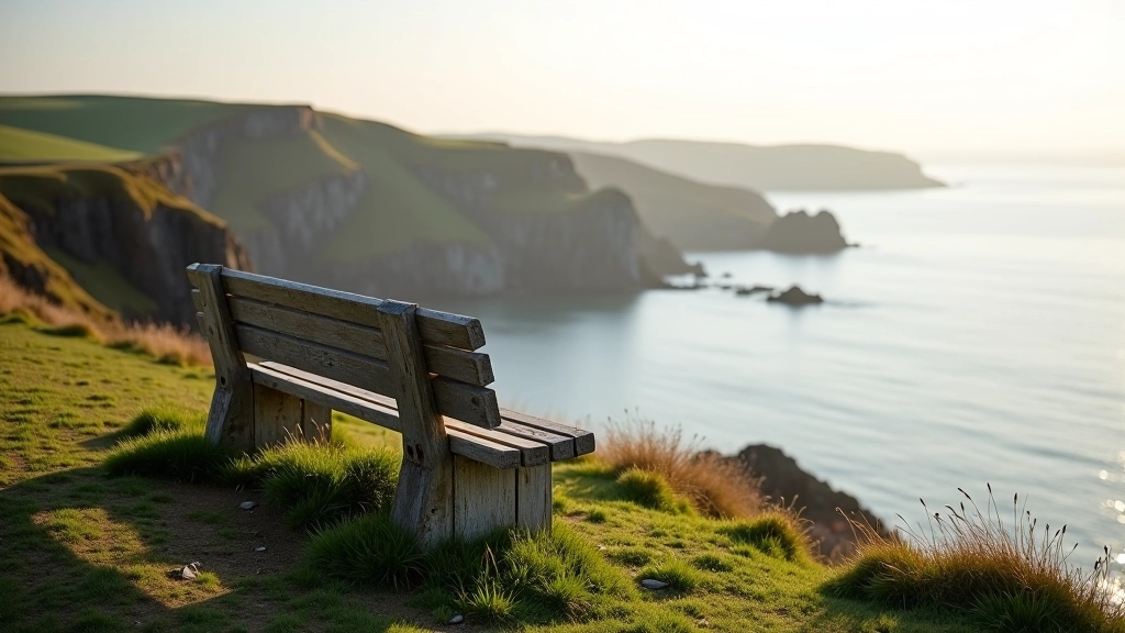 Wooden bench overlooking water